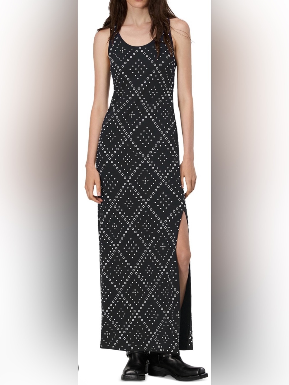 RAG & BONE Priscilla Black Long Studded Grommets Maxi Dress S NEW $498